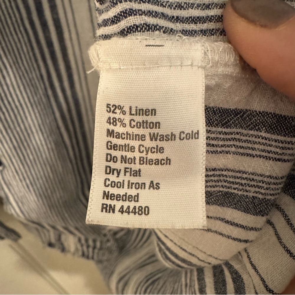 Wonderly Linen/Cotton Collared Denim and White Striped Blouse - Picture 7 of 7